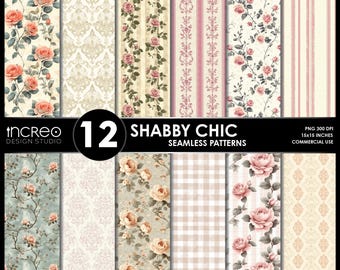 Shabby Chic Floral Digital Paper: Cottagecore Scrapbook Patterns (Instant Download)