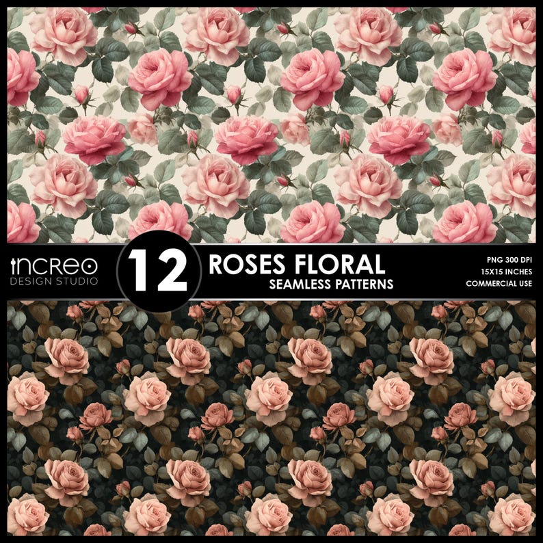 Rose Seamless Patterns, 12 Vintage Floral Digital Paper, Rose Wallpaper ...