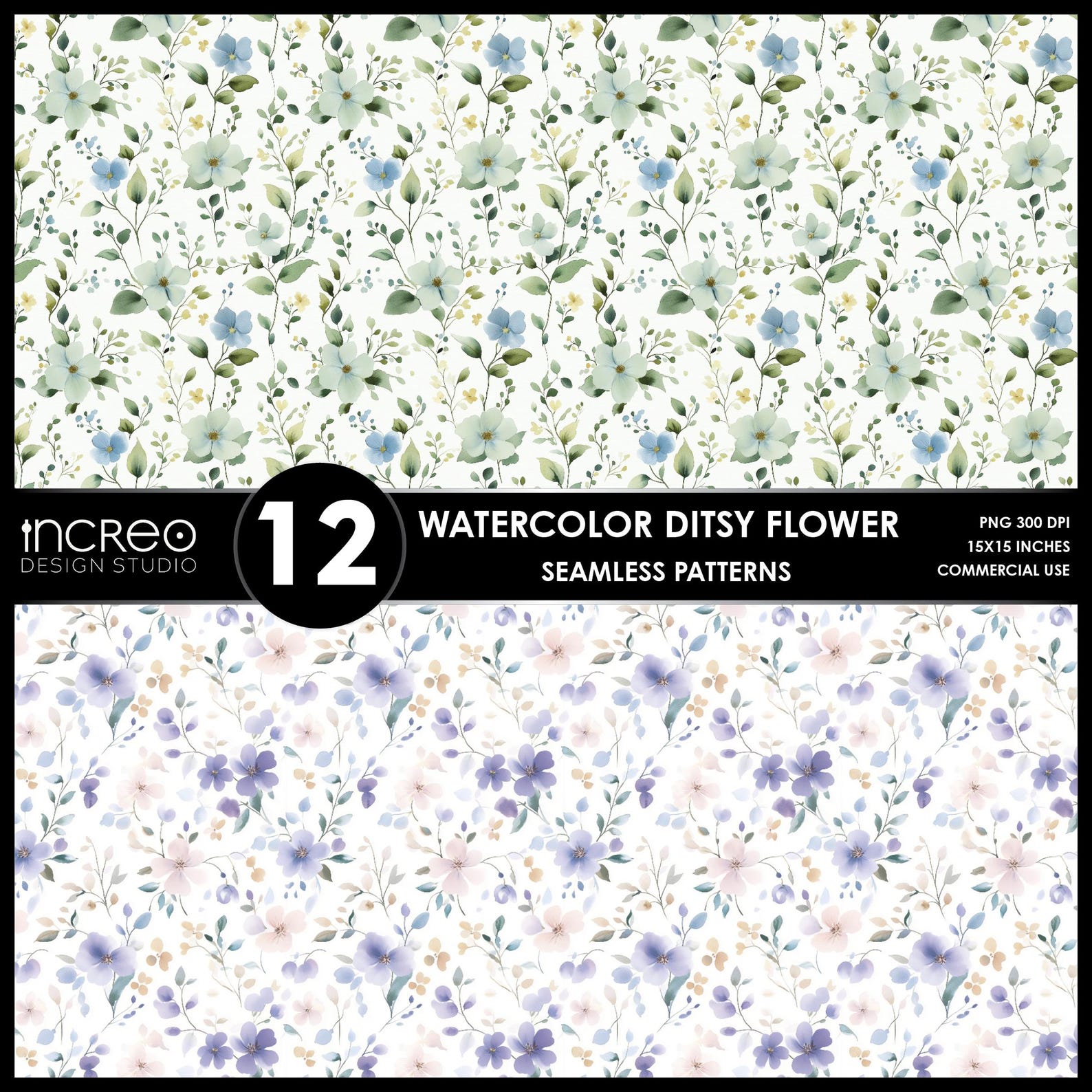Watercolor Ditsy Floral Pattern Pack, Pastel Spring Wildflower Digital ...
