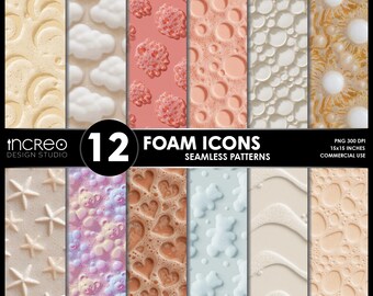 Bathroom Print Foam Icons Seamless Patterns, Soap Bubble Digital Paper, Bath Decor, 12 PNGs