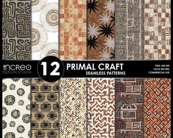 Mudcloth Wallpaper: Boho Tribal Pattern Set (Digital Download PNG, 12 Prints, 15x15in