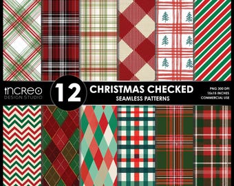 Christmas Checked Seamless Patterns Pack | 12 PNG Sublimation Designs
