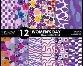 12 Women's Day Seamless Patterns, Floral Print Digital Paper, Tumbler Wrap PNG