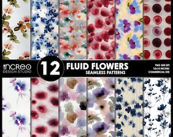 Fluid Watercolor Floral Seamless Patterns Pack (Digital Download)