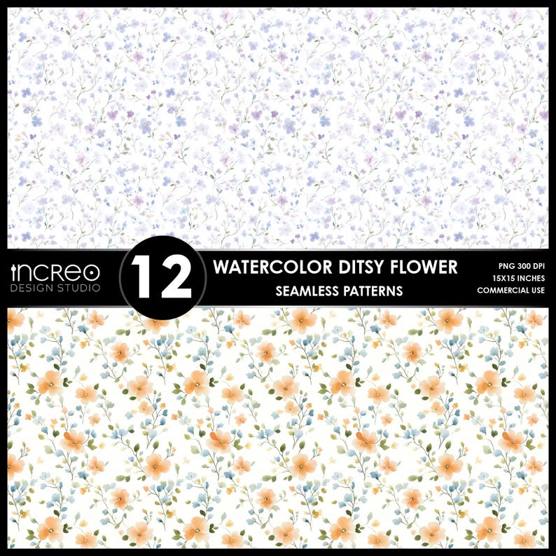 Watercolor Ditsy Floral Pattern Pack, Pastel Spring Wildflower Digital ...
