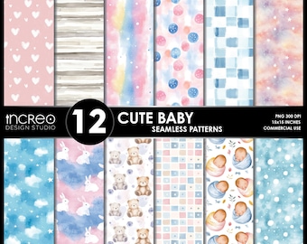 Pastel Baby Seamless Paper Pack: Teddy Bear, Clouds (Digital Download)