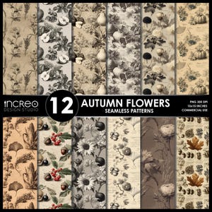 Autumn Floral Seamless Patterns: Vintage Fall Digital Paper (PNG Download)