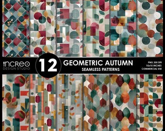 Geometric Fall Seamless Patterns: Autumn Clipart, Scrapbook Paper (Digital Download)