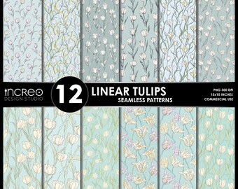 Pastel Tulip Seamless Patterns – Cottagecore Digital Paper Pack, Vintage Botanical Backgrounds, Instant Download