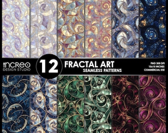 Fractal Art Digital Paper Pack: Sacred Geometry Seamless Patterns (Digital Download)