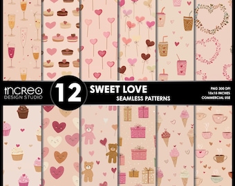 Valentine's Day Seamless Patterns – Pink Hearts & Cupcakes Digital Paper (PNG Download)