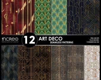 Art Deco Seamless Patterns: 1920s Gatsby Digital Paper (Commercial Use, PNG)