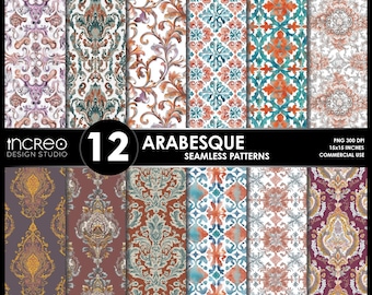 Moroccan Arabesque Geometric Pattern Pack, Islamic Tile Seamless Digital Papers, Sacred Geometry Background (15x15in, 300 DPI)