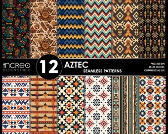 Rustic Aztec Digital Paper Pack: Tribal PNG Patterns (Commercial Use, 15x15 300 DPI)