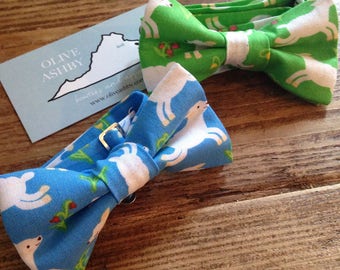 Lamb bow tie in boys pre-tied and Men's self-tie bow ties in Little Lamb in kelly green and blue playful little lambs