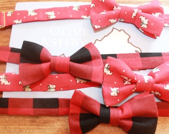 Plaid, deer and Scottie Dog bow ties Boys pre-tied and Mens self-tie bow ties for parties, portraits and fun - Scottie Dog and Plaid