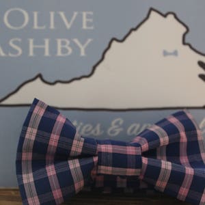 Plaid bow ties and pocket squares for boys and men School Yard Plaid, Navy and Blush Plaid, Sorbet and Cotton Candy image 4