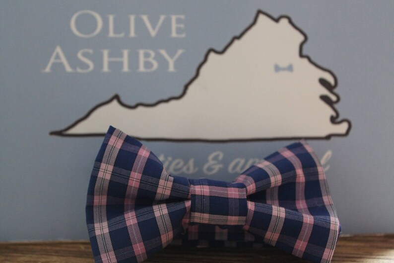 Plaid bow ties and pocket squares for boys and men School Yard Plaid, Navy and Blush Plaid, Sorbet and Cotton Candy image 4