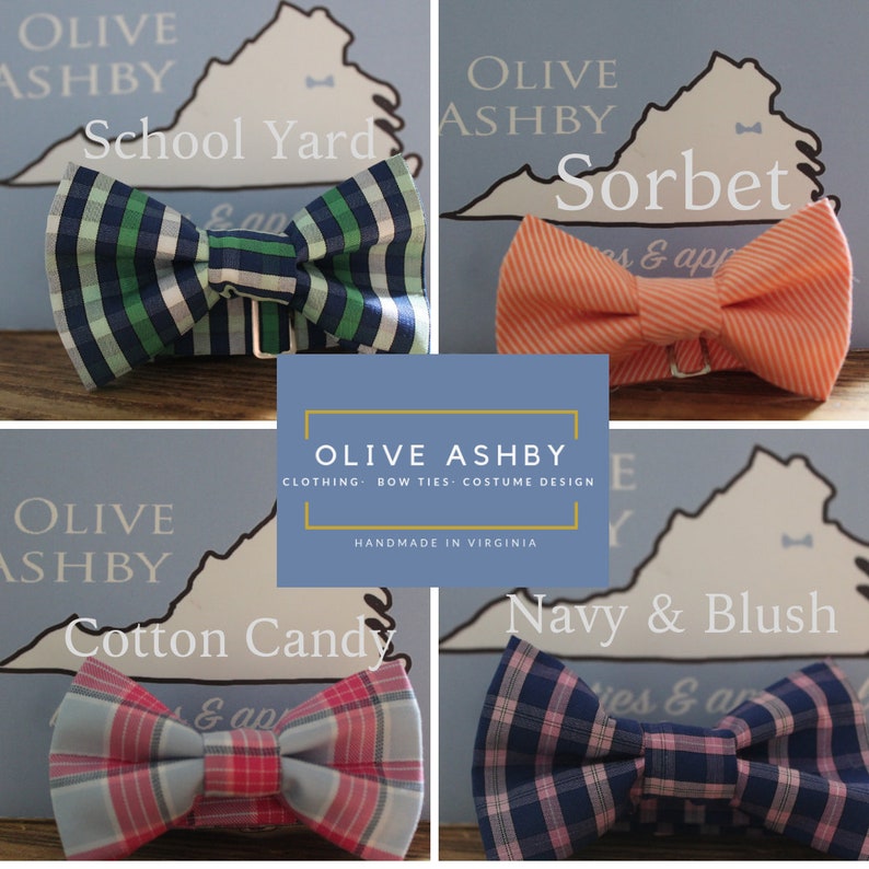 Plaid bow ties and pocket squares for boys and men School Yard Plaid, Navy and Blush Plaid, Sorbet and Cotton Candy image 1