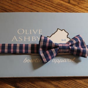 Plaid bow ties and pocket squares for boys and men School Yard Plaid, Navy and Blush Plaid, Sorbet and Cotton Candy image 5