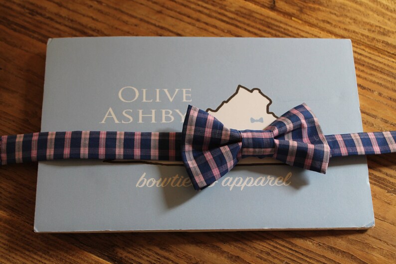 Plaid bow ties and pocket squares for boys and men School Yard Plaid, Navy and Blush Plaid, Sorbet and Cotton Candy image 5