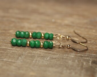 Emerald Earrings, Sterling Silver or Gold Filled, Emerald Jewelry, May Birthstone, Christmas