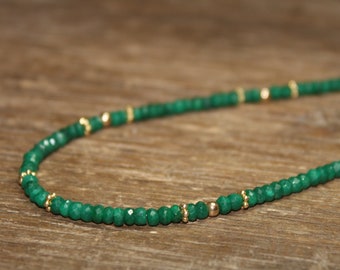 Emerald Necklace, Gold or Sterling Silver Beads, Emerald Jewelry, May Birthstone, Stacking, Layering, Gemstone Jewelry