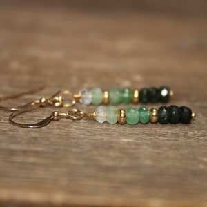 Ombre Emerald Earrings, Sterling Silver or Gold Filled, Emerald Jewelry, May Birthstone image 1