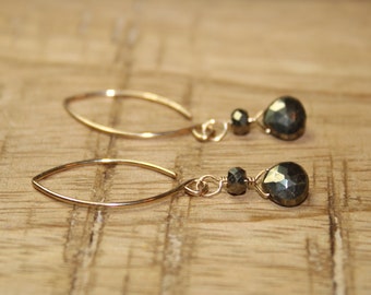 Pyrite Earrings, Wire Wrap, Pyrite Gemstone Jewelry, Fools Gold, Gold or Silver