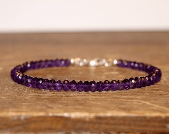 Amethyst Bracelet, Amethyst Jewelry, February Birthstone, Sterling Silver Beads, Purple Gemstone