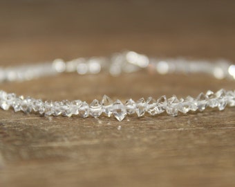 Herkimer Diamond Bracelet, Beaded Quartz Crystal Jewelry, Herkimer Diamond Jewelry, April Birthstone