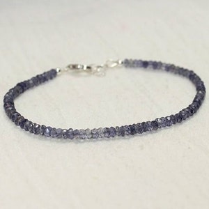 Iolite Bracelet, Sterling Silver, Iolite Jewelry, Minimalist, Layering Bracelet, Multicolored Blue, Ombre bracelet, Gemstone Jewelry