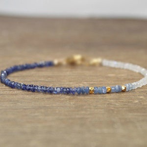 Blue Sapphire Ombre Bracelet, Moonstone Beads, Sapphire Jewelry, September Birthstone, Something Blue, Gemstone Bracelet, Gold or Silver