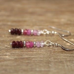 Ombre Ruby Earrings, Pink Sapphire, Sterling Silver or Gold Filled, Ruby Jewelry, July and September Birthstone