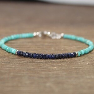 Blue Sapphire & Sleeping Beauty Turquoise Bracelet, Silver or Gold Beads, Beaded, Sapphire Jewelry, September and December Birthstone