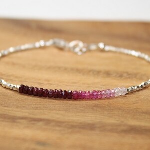 Ruby Ombre Bracelet, Pink Sapphire, Hill Tribe Beads, Ruby Jewelry, July Birthstone. Gemstone Bracelet
