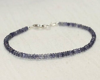 Iolite Bracelet, Sterling Silver, Iolite Jewelry, Minimalist, Layering Bracelet, Multicolored Blue, Ombre bracelet, Gemstone Jewelry