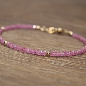 Pink Sapphire Bracelet, Pink Sapphire Jewelry, September Birthstone, Gold Filled, Sterling Silver or Rose Gold Filled Beads