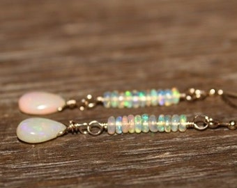 Ethiopian Opal Earrings, Ethiopian Opal Jewelry, Welo Opal, Dangle Earrings, October Birthstone, Silver or Gold