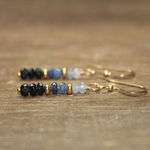 Ombre Blue Sapphire Earrings, Sterling Silver or Gold Filled, Sapphire Jewelry, September Birthstone