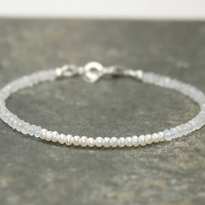 Freshwater Pearl and Moonstone Bracelet, June Birthstone, Moonstone Jewelry, Gemstone Jewelry