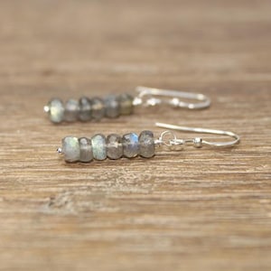 Labradorite Earrings, Labradorite Jewelry, Wire Wrapped, Sterling Silver, Dangle, Drop Earrings, Blue Flash, Gray, Gemstone Earrings