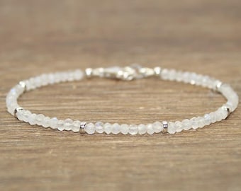 Rainbow Moonstone Bracelet, Sterling Silver, Rose Gold or Gold Filled Beads, Moonstone Jewelry, Blue Flash, Gemstone Jewelry,