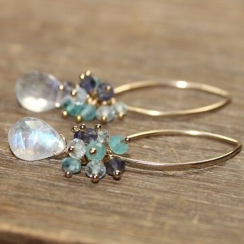 Rainbow Moonstone Earrings Aquamarine Iolite Apatite Etsy