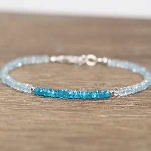 Aquamarine & Neon Apatite Bracelet, Sterling Silver or Gold Filled Beads, Neon Apatite Jewelry, March Birthstone