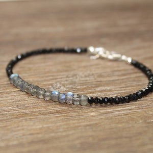 Labradorite & Black Spinel Bracelet, Black Spinel Jewelry, Minimalist, Layering Bracelet, Gemstone Jewelry