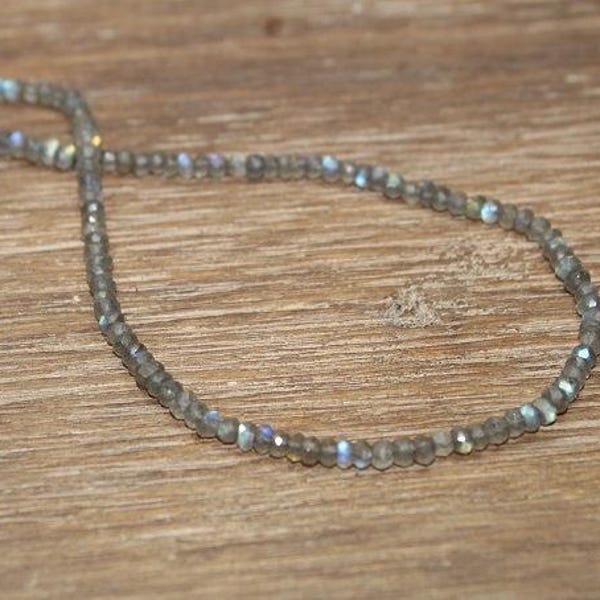 Labradorite Necklace, Long Beaded Labradorite Jewelry, Sterling Silver or Gold Filled, Minimalist, Beaded, Layering Necklace