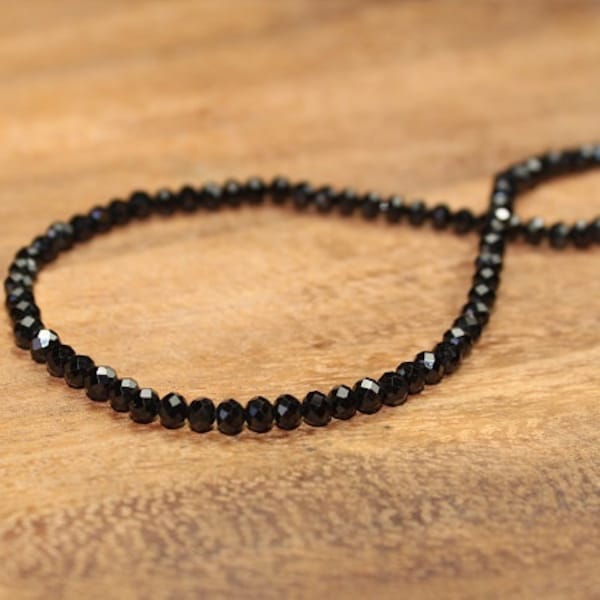 Chunky Black Spinel Necklace, Black Spinel Jewelry, Sterling Silver, Layering, Beaded, Layering Necklace, 5mm, Women, Men, UNISEX