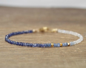 Blue Sapphire Ombre Bracelet Moonstone Sapphire Jewelry | Etsy