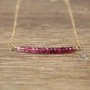 Pink Tourmaline Bar Necklace, Gold Filled, Minimal, Pink Tourmaline Jewelry, Ombre Necklace, Gemstone Jewelry, October Birthstone
